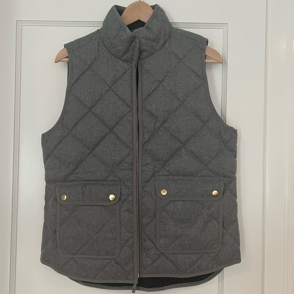 J. Crew Gray Quilted Vest with Gold Accents